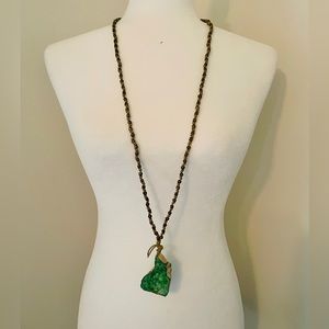 Boho gold-dipped natural geode pendant necklace